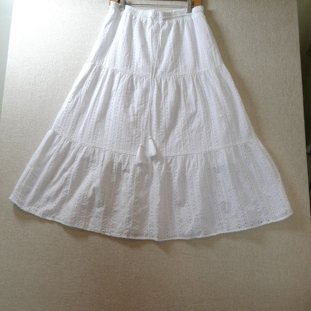 Hunter & Brown Blue Tiered Maxi Skirt Cotton Lined Elastic Waist Size Large